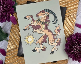 Impression d'art chèvre du solstice, illustration mate 5 x 7