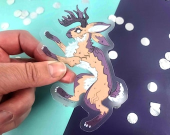 Jackalope rampant - Sticker vinyle transparent 4 pouces
