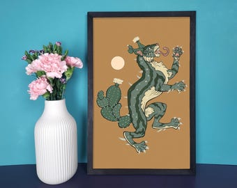 Chat cactus rampant - impression 11 x 17