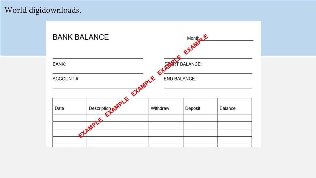 Bank Balance Sheet Printable Bank Account Transactions - Etsy