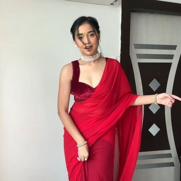 Alia bhatt saree-Rocky & Rani Movie saree-Bridesmaid Georgette Ombre saree-Manish Malhotra saree-Designer Saree with Blouse-partywear saree