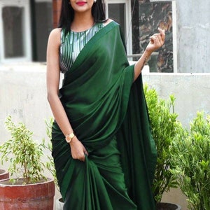 Party wear plain sarees with designer blouse on sale