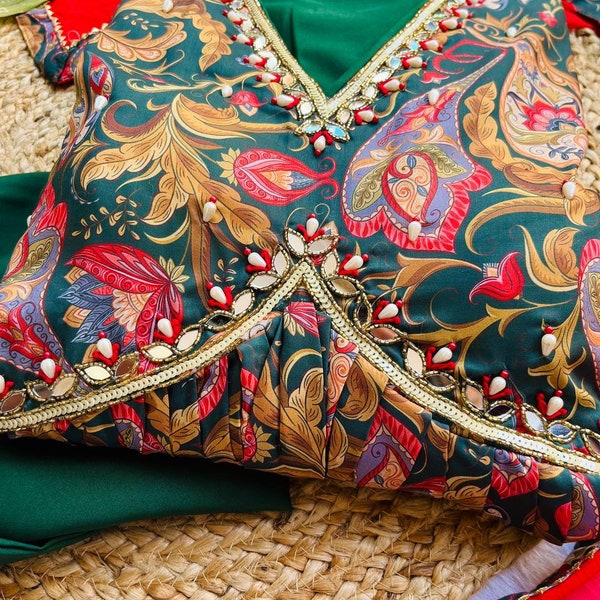 Alia Cut Kurti-Designer Kurti-Nayra cut style kurti_with Muslin Fabric & Floral Digital With Afghani Pants Paired With Dupatta