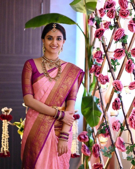Buy Designer Pink Color Wedding Wear Pure Lichi Silk Traditional