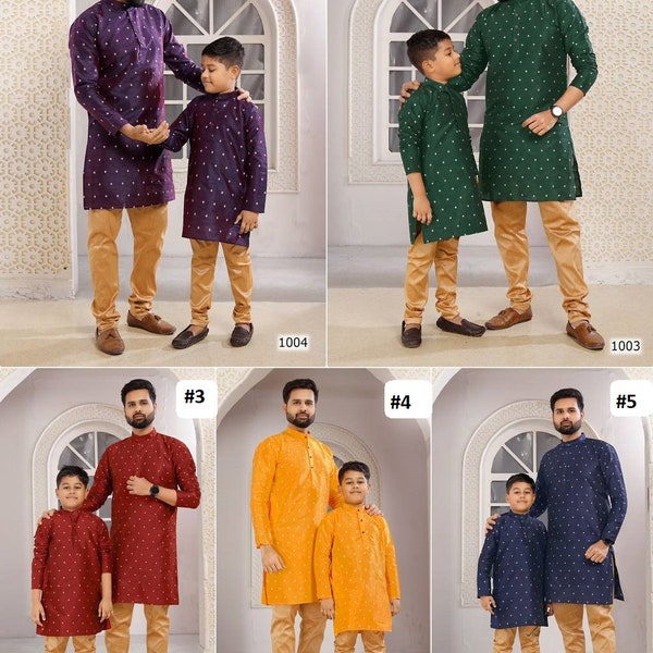 Pyjama Kurta assorti père-fils, ensemble Kurta indien, kurta pour enfants, robe assortie de famille, festival Mehendi de mariage porter ensemble de pyjama Kurta