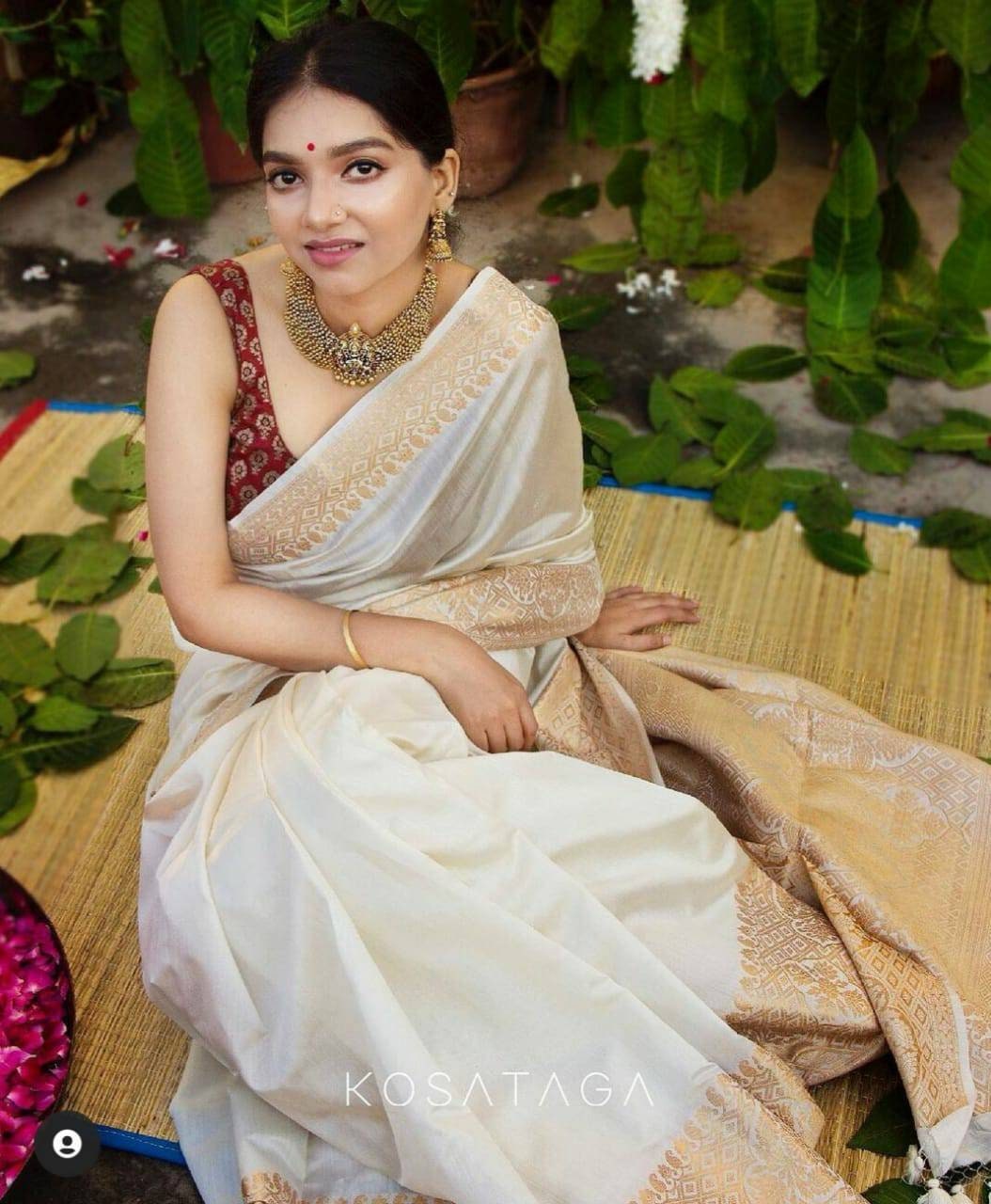 South Indian Traditional White Pure Lichi Silk Saree With - Etsy ...