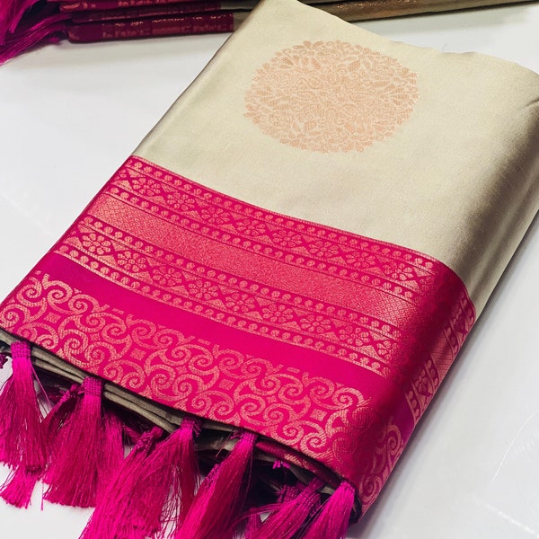 Kubera Pattu silk saree, Kanchipuram Pure Silk Saree, Banarasi Soft Silk Saree with Blouse Piece, Women's & Girl's Jacquard Art Silk Saree
