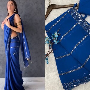 Ready to Wear Skirt Style Ruffle Saree With Stitched Blouse for Women,  Indian Wedding Mehendi Reception Party Wear Saree 