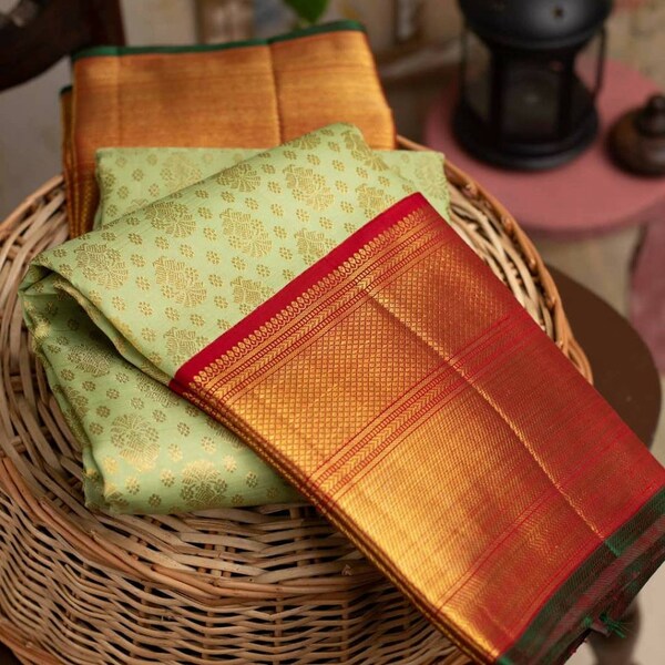 South Indian Traditional Pure Lichi Silk Saree with Zari Weaving Work Boarder& Pallu For Wedding Wear Party Wear Indian saree Gift Saree