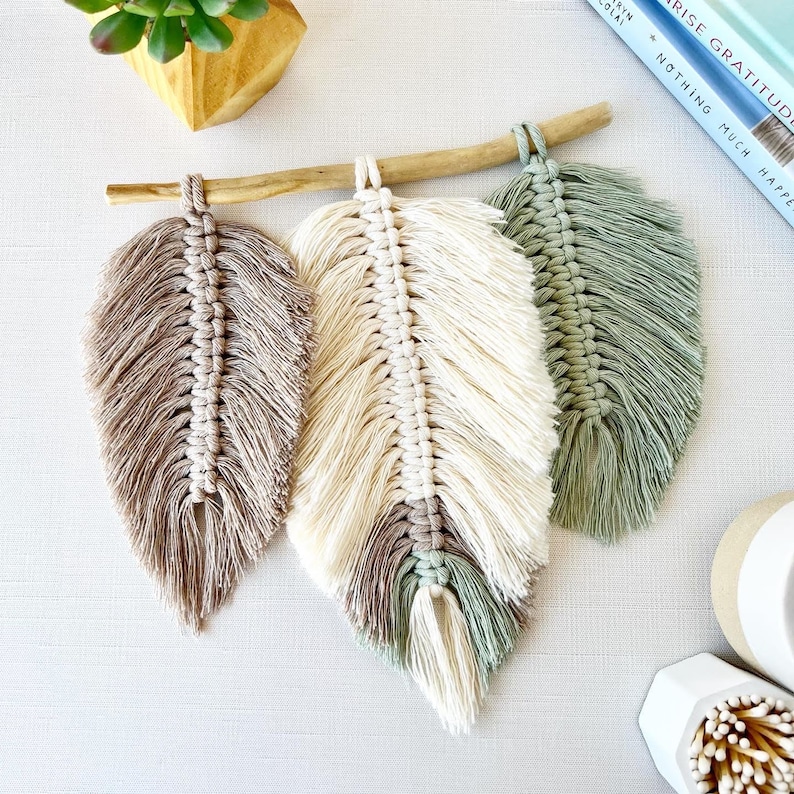 DIY Macrame Three Feather Kit Driftwood Included Beginner image 2