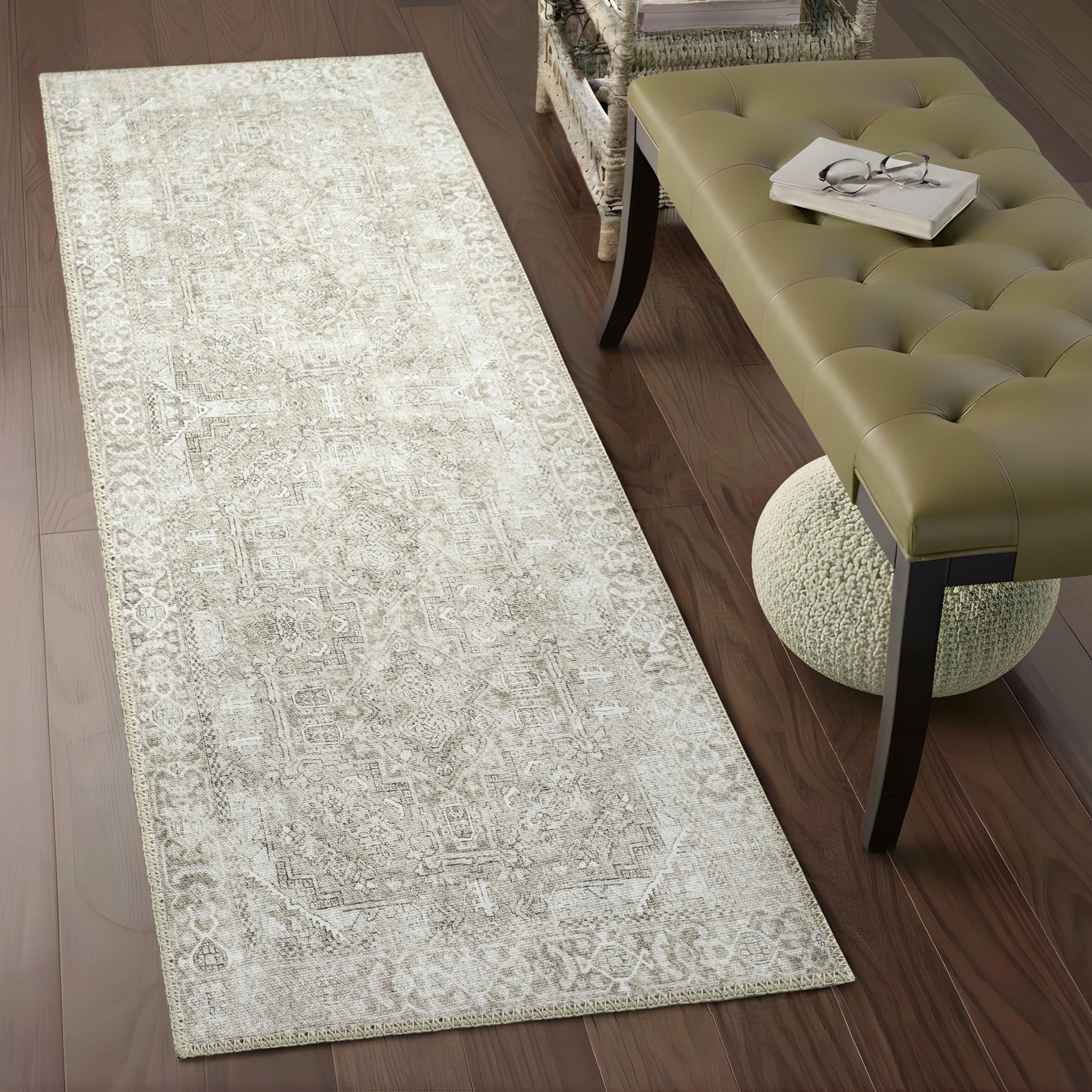 Vowkten Chinoiserie Floral Door Mat – 2'x3' Indoor Entrance Rug, Vintage Blue