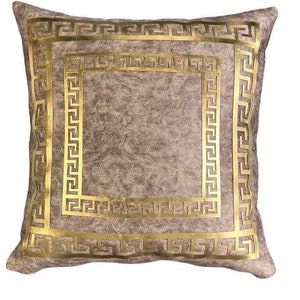Handmade Gold Greek Key Velvet Pillow Cover (18x18&quot; or 45x45 cm)