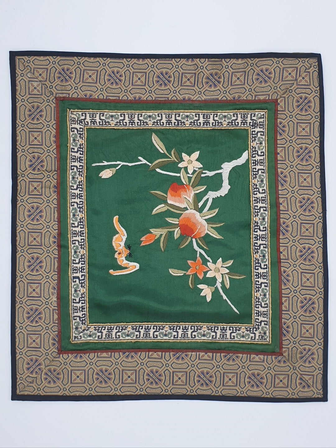 Vintage chinese silk wall hanging flowers antique handmade Etsy.de