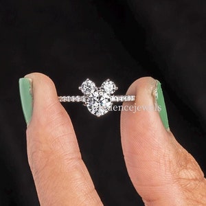 0.75CT Mouse Engagement Ring Set, Mickey Ring, Three Stone Ring, Accents Ring, Engagement Wedding Ring, Mouse Ears Fairy Tale 14K Gold Ring