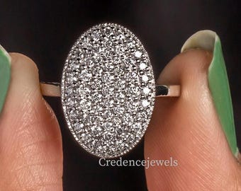 Oval Shape Moissanite Ring, Moissanite Cluster Ring, Engagement Ring, Bezel Set Moissanite  Ring, Oval Pave Moissanite Ring, 14K Solid Gold