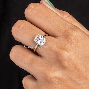 3.5CT Elongated Cushion Cut Ring, Engagement Ring, Hidden Halo Ring, Vintage Solitaire Moissanite Ring, Stacking Wedding Anniversary Ring