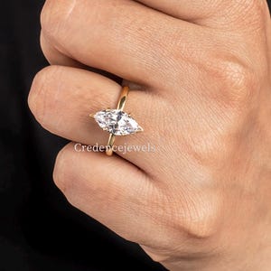 3CT Solitaire Marquise Cut Moissanite Ring, Solitaire Engagement Ring, V Shape Prong Ring, Marquise Cut, Solitaire Engagement Ring. 14K Gold