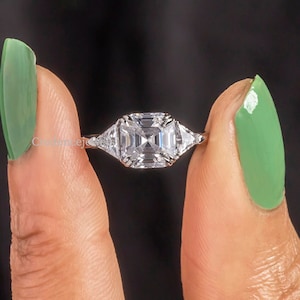 Drei-Stein Moissanite Ring, Moissanite Verlobungsring, Asscher Cut, Verlobungsring, Vergangenheit Gegenwart Zukunft Ring, Triangle Cut Moissanite Ring