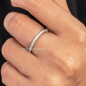 Twisted Full Eternity Wedding Band, Delicate Intertwined Wedding Band, Infinity Twist Engagement Band, Twist Round Moissanite 14K Gold Band