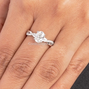 1.5CT Oval Twisted Moissanite Ring, Engagement Ring, Twist vine Band, Minimalist Moissanite Ring, 14K Solid Gold Infinity Ring For Women