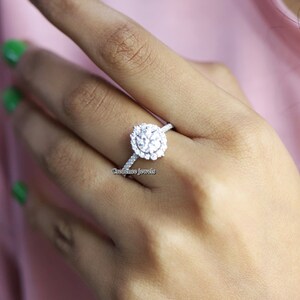 Round Halo Ring, Engagement Ring, Solitaire With Accent Ring, 1.5CT Round Moissanite Ring, Floral Halo Anniversary Ring 14K Solid Gold Ring