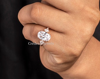 Drie stenen ovale vorm Moissanite Diamond Ring, verlovingsring, Side Kite Shape Moissanite Ring, Anniversary Gift Ring, 14K Solid Gold Ring