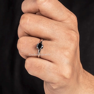 Black Onyx Moissanite Ring, Solitaire Round Moissanite Ring, Engagement Ring, Black Onyx Ring, Solitaire Wedding Ring, Classic Diamond Ring