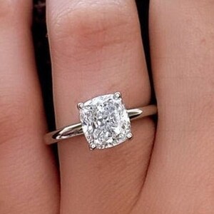 Solitaire Rings, Cushion Cut 2.5 CT Cushion Cut Moissanite Diamond Wedding Ring, 14K White Gold Solitaire Cushion Moissanite Engagement Ring