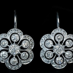 Vintage Antik Art-Deco-Ohrringe, Floral Runde Diamant Ohrringe, Ohrringe, Verlobung Hochzeit Ohrringe, 14K Gold über Ohrringe