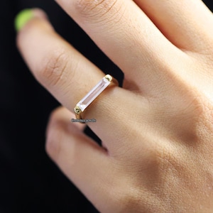Solitaire Ring, East To west Ring, Baguette Cut Moissanite Ring, Solitaire Moissanite Ring, Bar Setting Ring, Unique Wedding Ring, 14K Gold