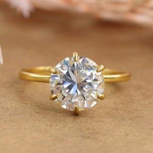 Round Moissanite Ring, Hidden Halo Ring, Solitaire Moissanite Ring, 2.5CT Round Moissanite Engagement Ring, Wedding Ring, Anniversary Ring