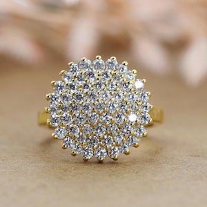 Cluster Flower Ring, Vintage Style Ring, Cocktail Moissanite Ring, 14K Gold Round Moissanite Ring, Engagement Ring, Wedding Cluster Ring
