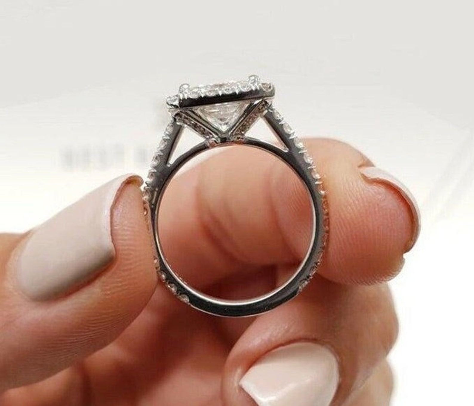 Halo Diamond Ring Solitaire With Accent Engagement Wedding Etsy