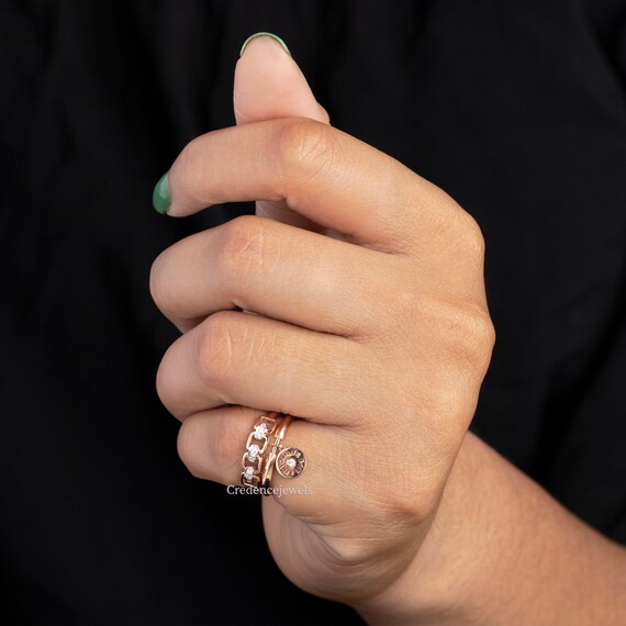 Bridal Ring Set, Link Chain Moissanite Ring, Round  display picture 1