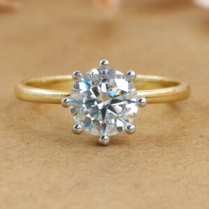 Round Moissanite Engagement Ring, 1.5CT Round Solitaire Moissanite Ring, Anniversary Gift Ring, Solitaire Moissanite Ring, 14K Solid Gold