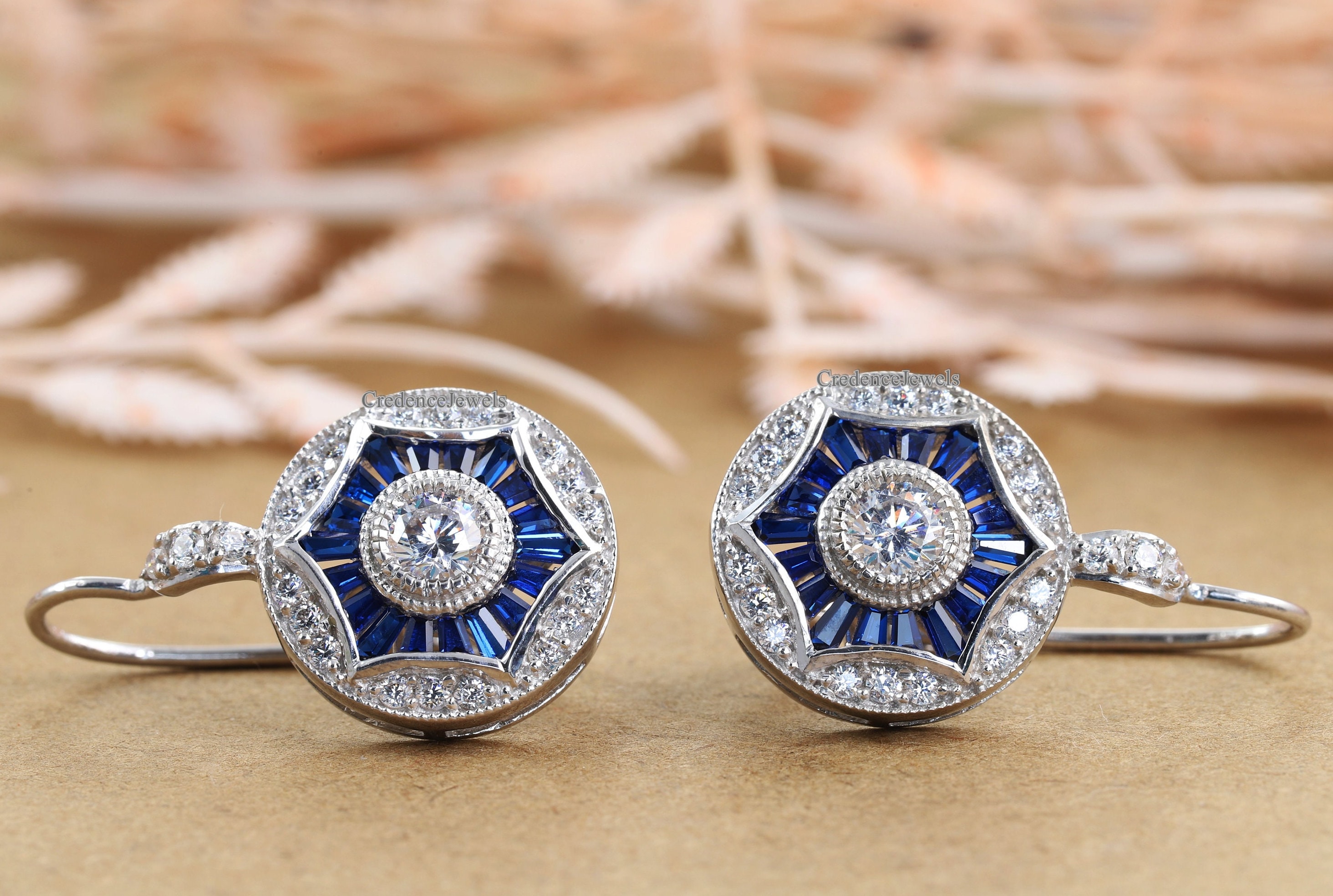 Vintage Art Deco Earrings, Floral Halo Earrings, Lever Back