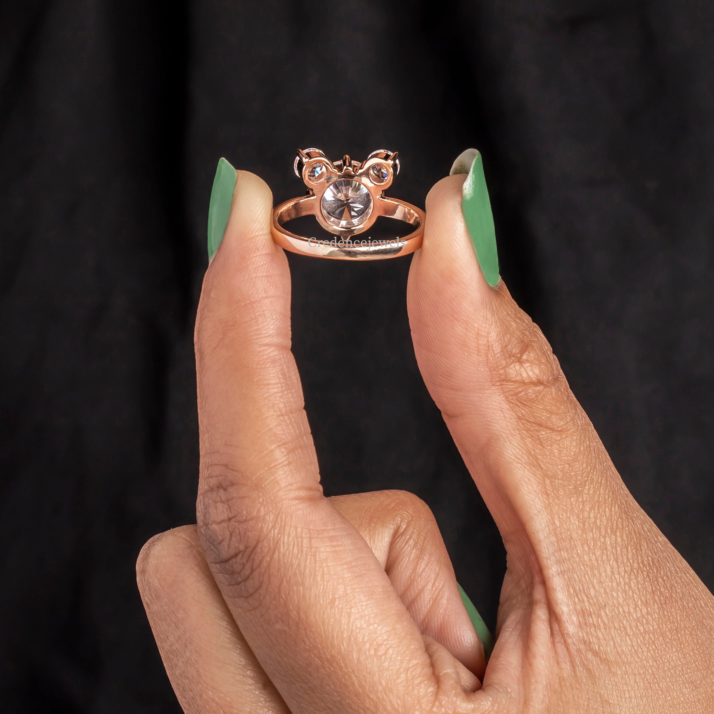 Mouse Engagement Ring, Mickey Ring, Three Stone Moissanite Ring