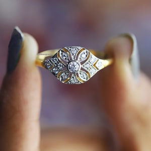 Two-Tone Ring, 1930s Antique Vintage Art-Deco Ring, Bezel Set Ring, Edwardian Engagement Ring, Wedding Moissanite Ring, 935 Argentium Silver