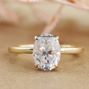 Solitaire Engagement Ring, Oval Moissanite Ring, Hidden Halo Ring 3CT Oval Cut Moissanite Wedding Ring, 14K Gold Solitaire Moissanite Ring