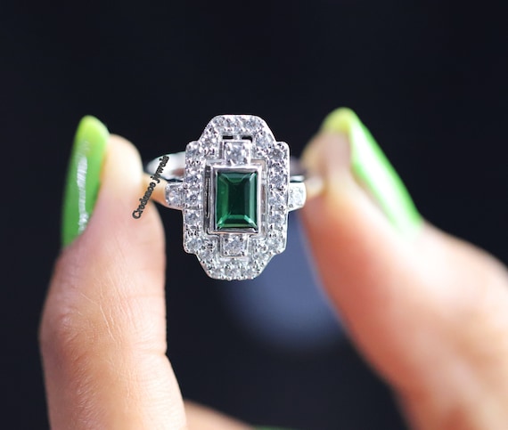 Art deco diamond emerald ring discount