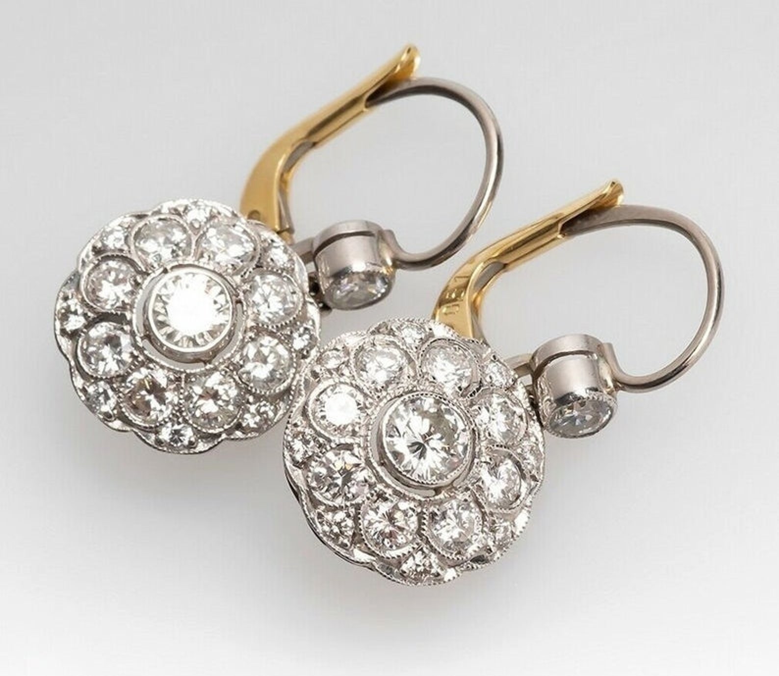 Vintage Antique Art Deco Earrings Floral Round Diamond | Etsy