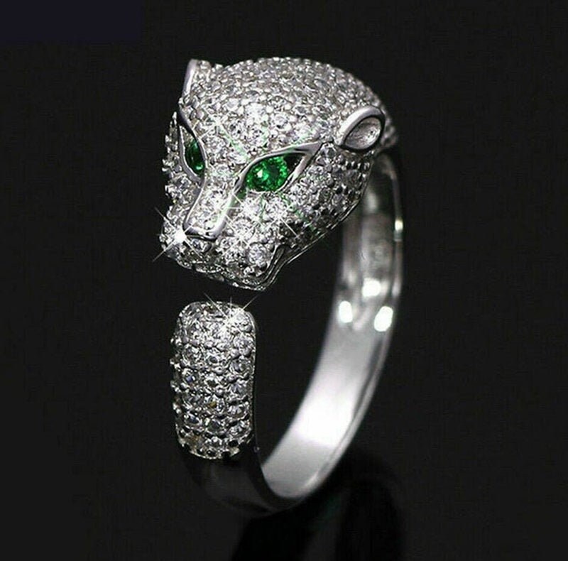 Round Diamond Panther Ring Green Eyed Panther Ring Lion Etsy