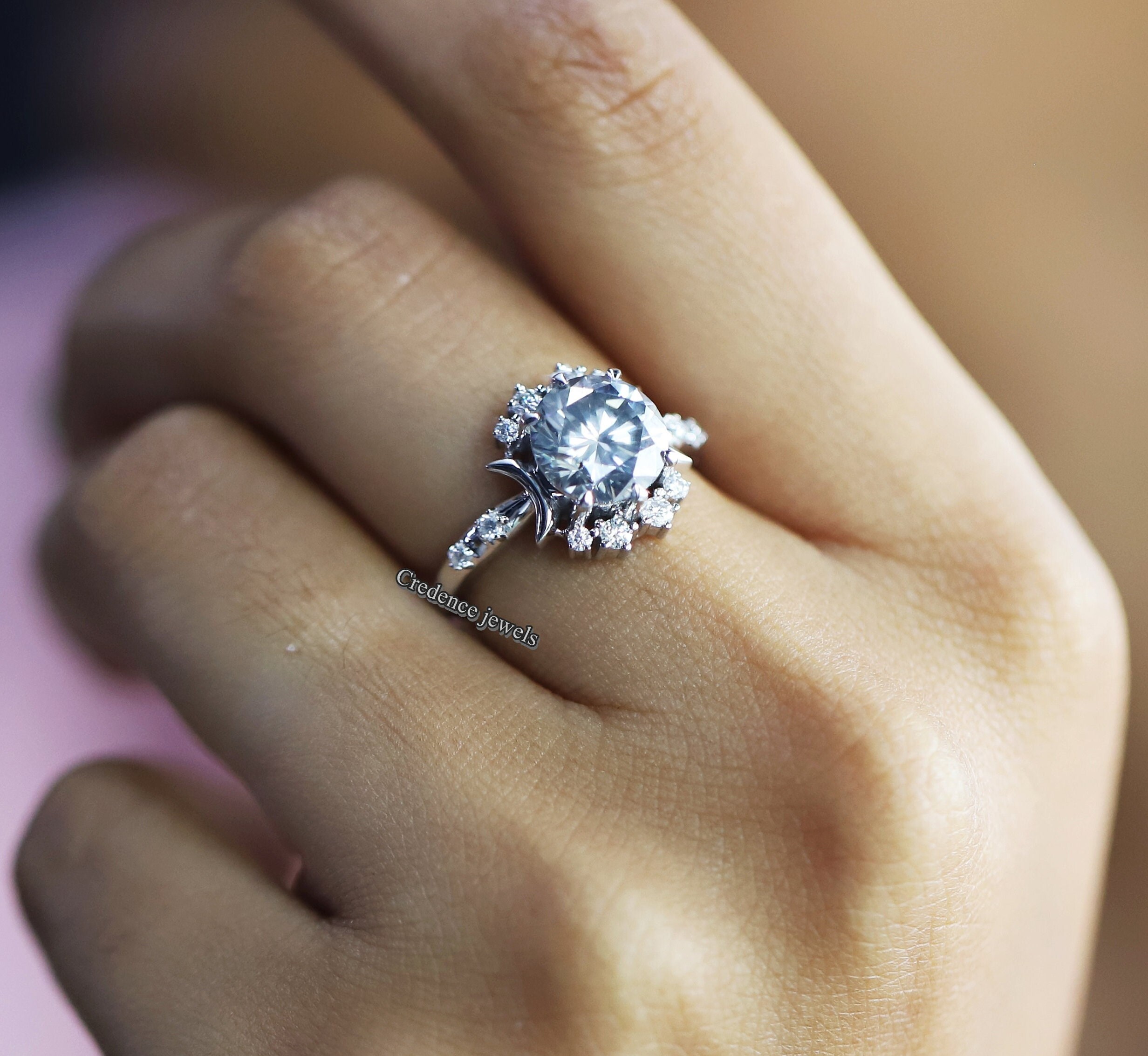 2 Carat Round Cut Moissanite Star Queen Engagement Ring