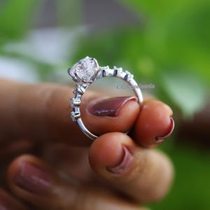Cushion Cut Moissanite Ring, Hidden Halo Ring, Solitaire With Accent Ring, 3CT Cushion Moissanite Ring, Wedding Ring, 14K Solid Gold Ring