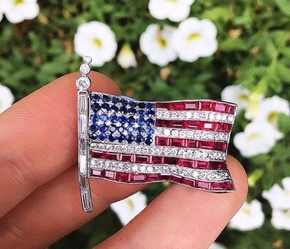 American USA Flag Brooch Honor Pride Patriotic Jewelry Hand Crafted 4th of July American Flag Pin Brooch Stars Stripes 925 Silver Etsy Canada