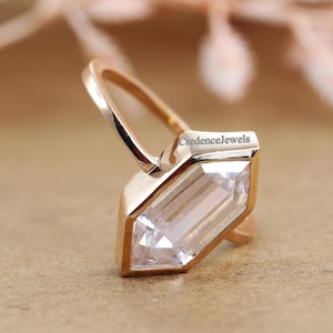 Hexagon Solitaire Ring, Bezel Set Ring, 3CT Hexagon Cut White Moissanite Ring, Engagement Wedding Ring, Anniversary 14K Gold Ring for Her