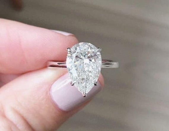 Pear Solitaire Engagement Ring, CT Pear Cut Moissanite Diamond
