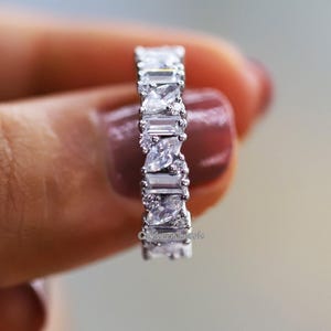 Multi-Shape Diamond Band, Marquise Cut & Baguette Cut Round Band, Cluster Ring, Stacking Band, Matching Band, Multi Stone Half Eternity Band