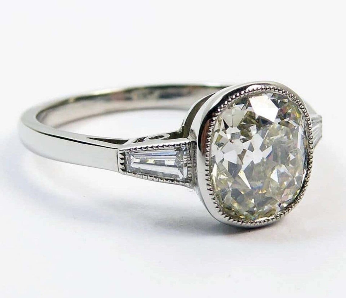 Three Stone Ring Milgrain Bezel Set Ring 3 CT Old Mine Etsy