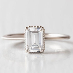 Solitaire Engagement Ring, Bezel Milgrain Silver Ring, 1 CT Emerald Cut Diamond Engagement Wedding Ring, Daily Wear Ring, 925 Silver Ring